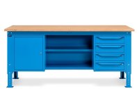 Banco da lavoro regolabile Fami WORK2008 200cm chiuso, piano in legno, armadio e 4 cassetti