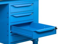 Banco da lavoro regolabile Fami WORK2008 200cm chiuso, piano in legno, armadio e 4 cassetti