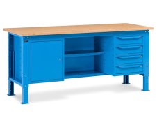 Banco da lavoro regolabile Fami WORK2008 200cm chiuso, piano in legno, armadio e 4 cassetti