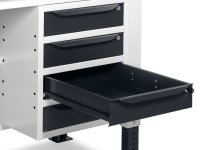 Banco da lavoro regolabile Fami WORK2007 200cm chiuso, piano in legno, armadio e 4 cassetti