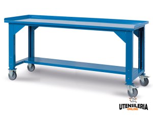 Banco da lavoro con ruote Fami Rol-Up piano in acciaio 2007x705x860/1110mm