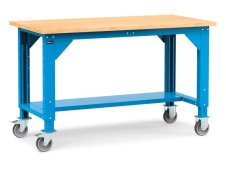 Banco da lavoro Fami Work 150cm blu con ruote e piano in legno