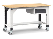 Banco da lavoro Fami Work 150cm grigio con ruote, piano in legno e cassetto