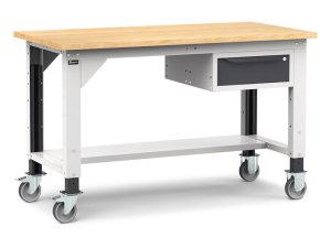 Banco da lavoro Fami Work 150cm grigio con ruote, piano in legno e cassetto