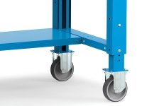 Banco da lavoro Fami Work 200cm blu con ruote, piano in legno e cassetto