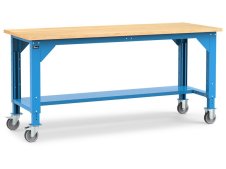 Banco da lavoro Fami Work 200cm blu con ruote e piano in legno
