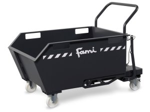Benna ribaltabile con ruote Fami 1307x800x953mm trasportabile con muletto, portata 600Kg