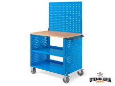 Carrello a tre ripiani Clever Large Fami piano in legno e parete forata, 300kg
