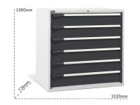 Cassettiera per industria Fami Master DE 1020x726x1000mm bicolore con 6 cassetti, 2000Kg