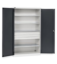 Armadio ante battenti Fami Perfom 1193x555x2000mm con 4 ripiani e 3 cassetti, portata 800 Kg
