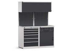 Arredo modulare Fami GARAGE034 piano acciaio con cassettiera e armadio tecnico, 1428mm