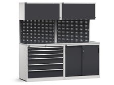 Arredo modulare Fami GARAGE051 piano acciaio, cassettiera e armadio ante scorrevoli, 2040mm
