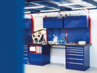 Arredo modulare Fami GARAGE061 banco lavoro con cassettiera e piano acciaio, 2040mm
