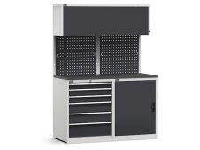 Arredo modulare Fami GARAGE025 con armadio, cassettiera e piano gommato, 1428mm