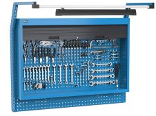 Parete attrezzata Fami Work Look 1500x710x1243mm blu con tapparella, lampada e 180 ganci
