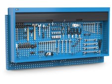 Parete attrezzata Fami Work Look 2000x300x1064mm blu con armadio a tapparella e 240 ganci