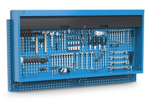 Parete attrezzata Fami Work Look 2000x300x1064mm blu con armadio a tapparella e 240 ganci