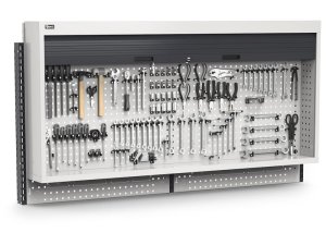 Parete attrezzata Fami Work Look 2000x300x1064mm grigio con armadio a tapparella e 240 ganci