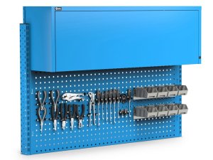Parete attrezzata Fami Work Look 1500x373x1063mm blu con pensile, 8 contenitori e 60 ganci