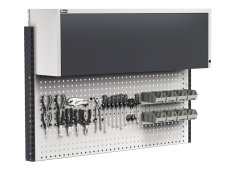 Parete attrezzata Fami Work Look 1500x373x1063mm grigio con pensile, 8 contenitori e 60 ganci