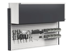 Parete attrezzata Fami Work Look 1500x373x1063mm grigio con pensile, 8 contenitori e 60 ganci