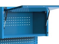 Parete attrezzata Fami Work Look 2000x373x1063mm blu con 2 pensili, 16 contenitori e 60 ganci