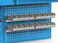Parete attrezzata Fami Work Look 2000x373x1063mm blu con 2 pensili, 16 contenitori e 60 ganci