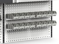 Parete attrezzata Fami Work Look 2000x373x1063mm grigio con 2 pensili, 16 contenitori e 60 ganci