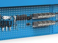 Parete attrezzata Fami Work Look 2970x373x1063mm blu con 2 pensili, 8 contenitori e 150 ganci
