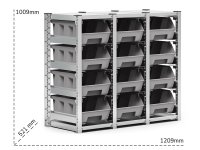 Scaffale con guide a slitta Fami ST1201 1209x521x1009mm con 12 contenitori Picking Box Air