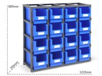 Scaffalatura monoblocco Fami Domino 1025x355x885mm con 16 contenitori Picking Box Classic