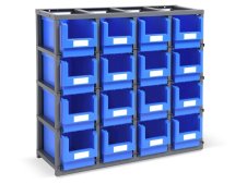Scaffalatura monoblocco Fami Domino 1025x355x885mm con 16 contenitori Picking Box Classic