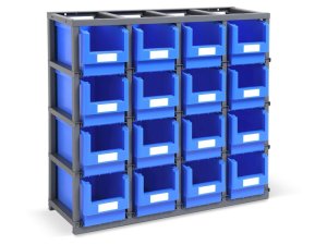 Scaffalatura monoblocco Fami Domino 1025x355x885mm con 16 contenitori Picking Box Classic