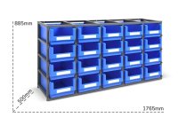 Scaffalatura monoblocco Fami Domino 1765x500x885mm con 20 contenitori Picking Box Classic