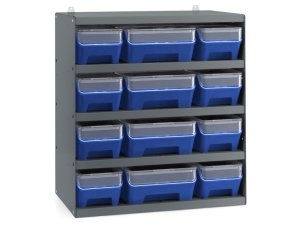 Scaffale per 12 contenitori RK Box Air Fami 496x304x546mm grigio scuro con coperchi e frontalini