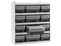 Scaffale per 12 contenitori RK Box Air Fami 496x304x546mm grigio chiaro con coperchi e frontalini