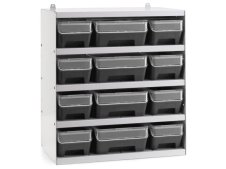 Scaffale per 12 contenitori RK Box Air Fami 496x304x546mm grigio chiaro con coperchi e frontalini