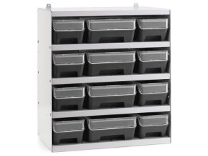 Scaffale per 12 contenitori RK Box Air Fami 496x304x546mm grigio chiaro con coperchi e frontalini