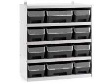Scaffale per 12 contenitori RK Box Air Fami 496x304x546mm grigio chiaro con divisori e frontalini
