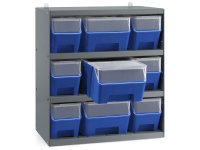Scaffale per 9 contenitori RK Box Air Fami 496x304x546mm grigio scuro con coperchi e frontalini