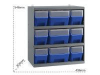 Scaffale per 9 contenitori RK Box Air Fami 496x304x546mm grigio scuro con coperchi e frontalini