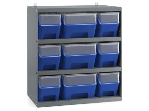 Scaffale per 9 contenitori RK Box Air Fami 496x304x546mm grigio scuro con coperchi e frontalini