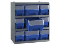 Scaffale per 9 contenitori RK Box Air Fami 496x304x546mm grigio scuro con divisori e frontalini