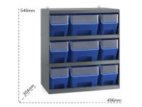 Scaffale per 9 contenitori RK Box Air Fami 496x304x546mm grigio scuro con divisori e frontalini