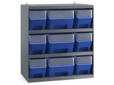 Scaffale per 9 contenitori RK Box Air Fami 496x304x546mm grigio scuro con divisori e frontalini