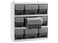 Scaffale per 9 contenitori RK Box Air Fami 496x304x546mm grigio chiaro con coperchi e frontalini