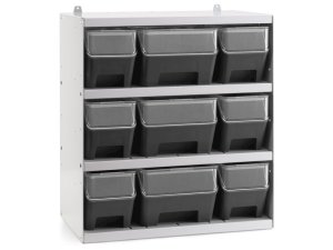 Scaffale per 9 contenitori RK Box Air Fami 496x304x546mm grigio chiaro con coperchi e frontalini