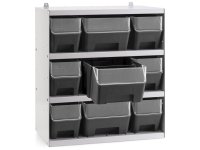 Scaffale portaminuteria Fami 496x304x546mm con 9 contenitori RK Box Air con divisori e frontalini
