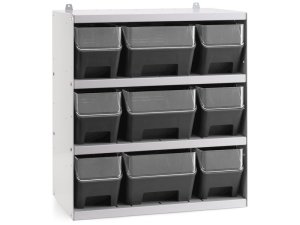 Scaffale portaminuteria Fami 496x304x546mm con 9 contenitori RK Box Air con divisori e frontalini