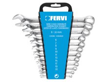 Serie 12 chiavi a combinate Fervi 0073 in supporto appendibile, 6-22mm